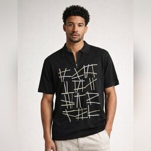 Vtg Tundra Canada 100% Silk Half Zip Sweater Black Geo Abstract, Men's Med